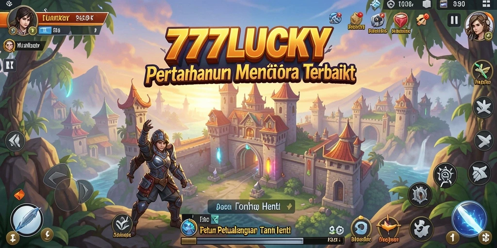Screenshot gameplay 777LUCKY dengan tampilan menara dan musuh yang menyerang.