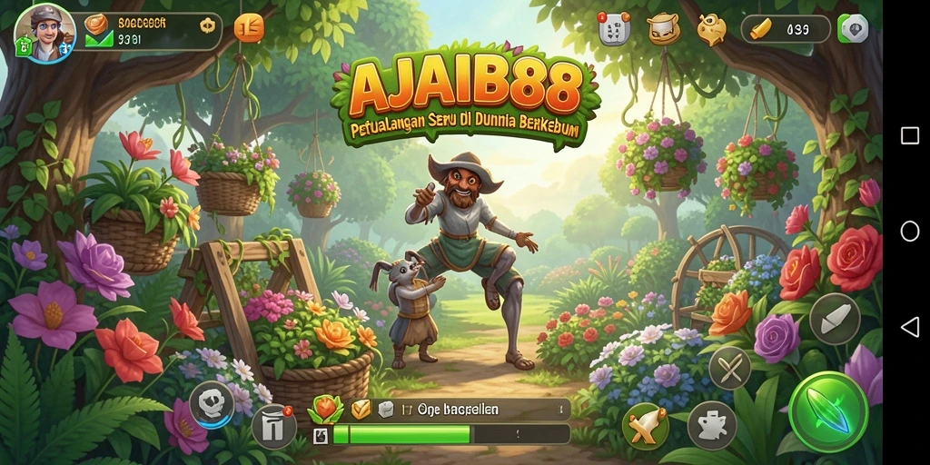 Screenshot gameplay AJAIB88 menampilkan ladang yang subur dan beragam tanaman.