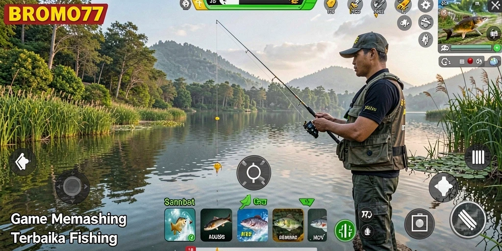 Screenshot gameplay BROMO77 menampilkan aksi memancing yang mendebarkan.