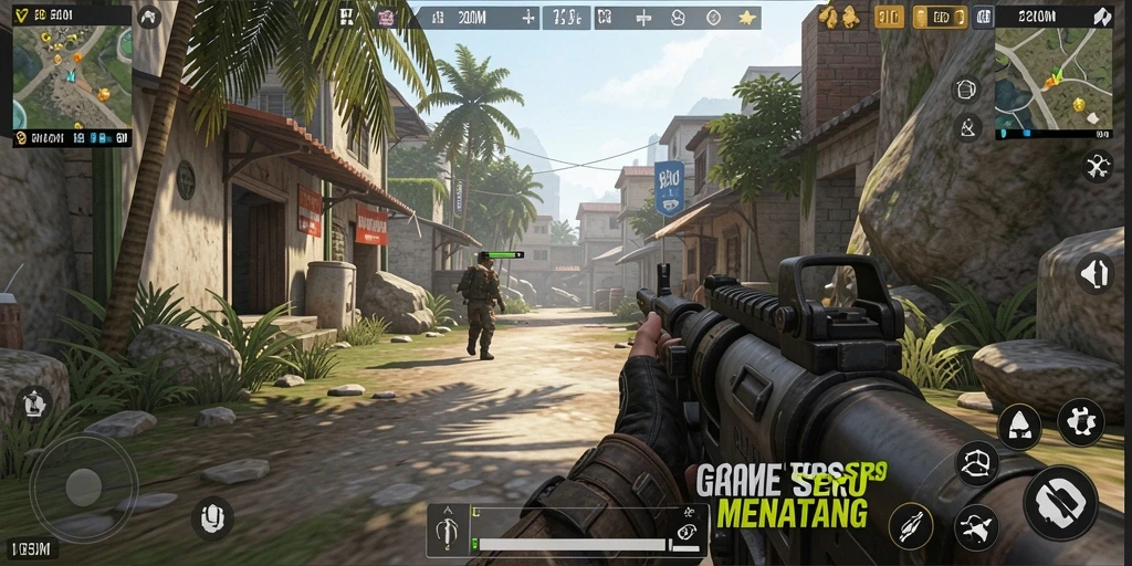 Screenshot gameplay F200M menampilkan aksi seru di medan perang.