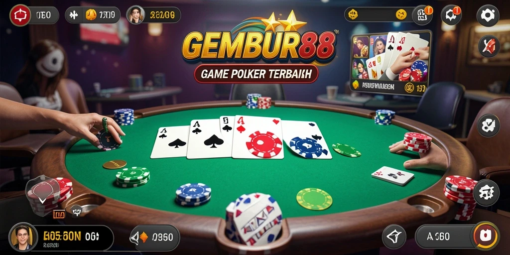 Screenshot utama menunjukkan gameplay Poker yang seru dan interaktif.