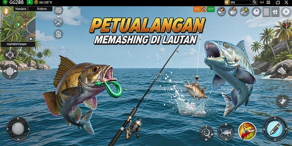 Screenshot gameplay GG288 yang menampilkan suasana memancing yang asyik.