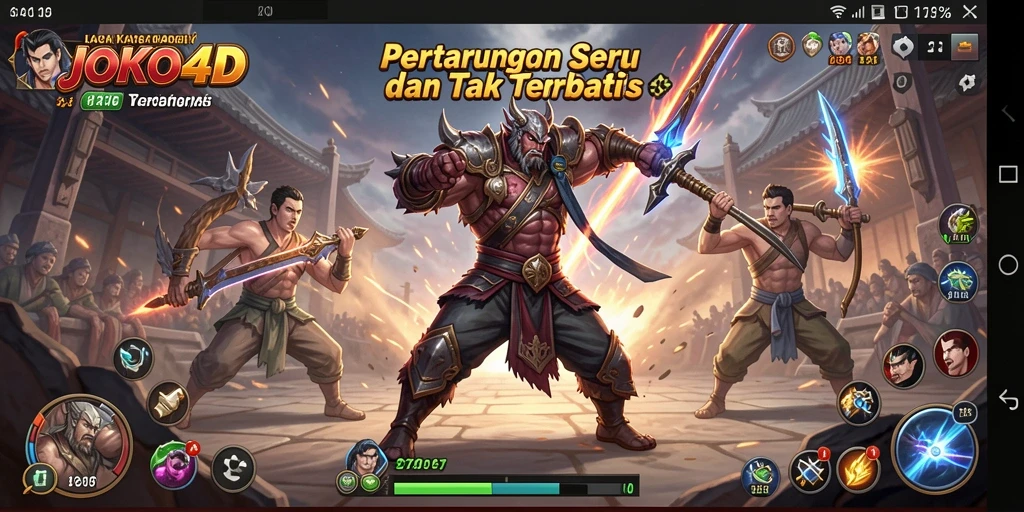 Tampilan gameplay menegangkan dari JOKO4D dengan karakter yang beradu kekuatan.