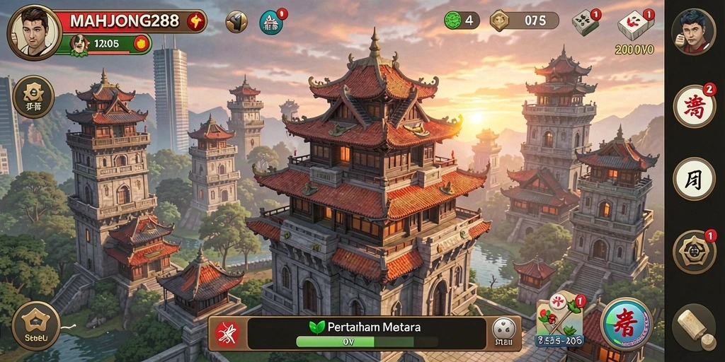 Tampilan gameplay menara pertahanan yang menantang di MAHJONG288.