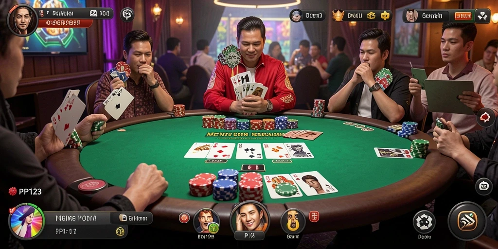 Screenshot gameplay PP123 menampilkan aksi seru permainan Poker.