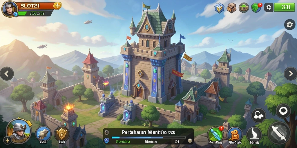 Tangkapan layar utama menampilkan pertarungan seru dalam game Tower Defense.