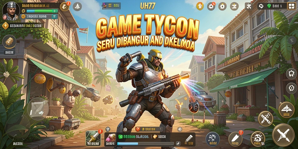 Screenshot utama UH77 menampilkan gameplay Tycoon yang seru.